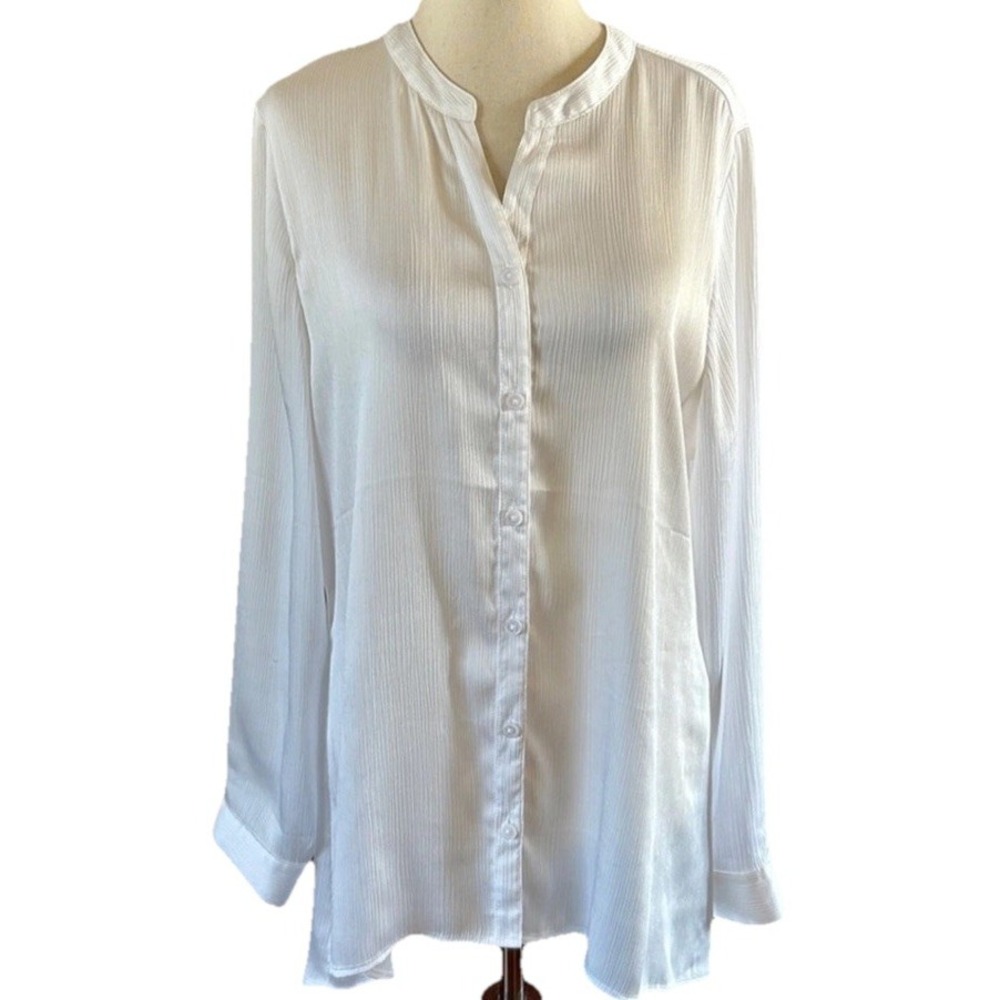 Chico's‎ Long Sleeve Band Collar Crinkle Tunic w/High Low Hem in White 1 Sm (8)